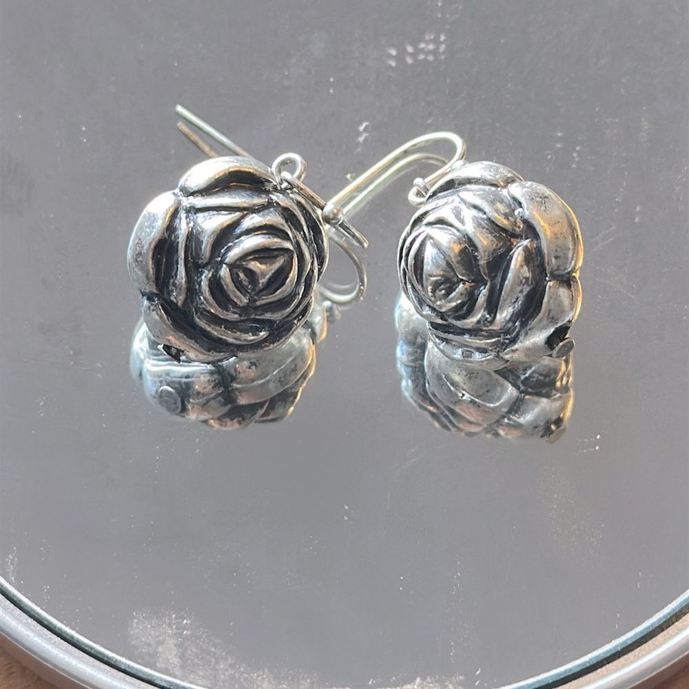 Silver Tone Rose Drop Earrings & Necklace Set - Picture 2 of 3